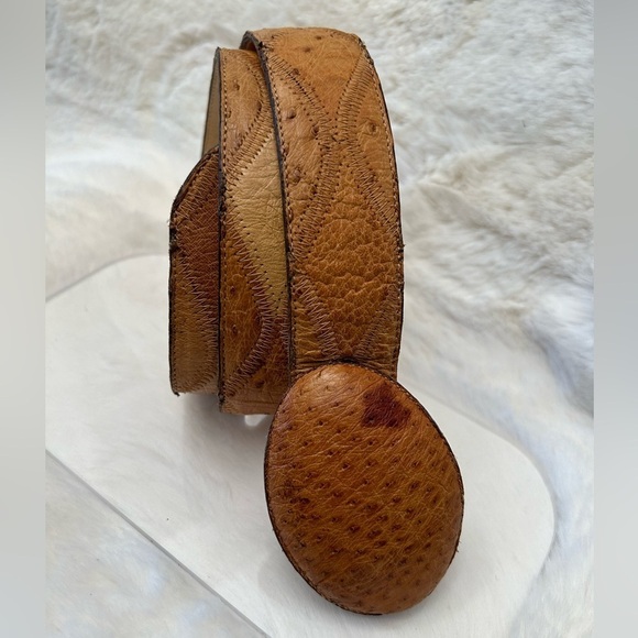 Montano Exotic Tan Ostrich Avestruz Leather women’s Belt w/Oval buckle Sz-32. D main image 9